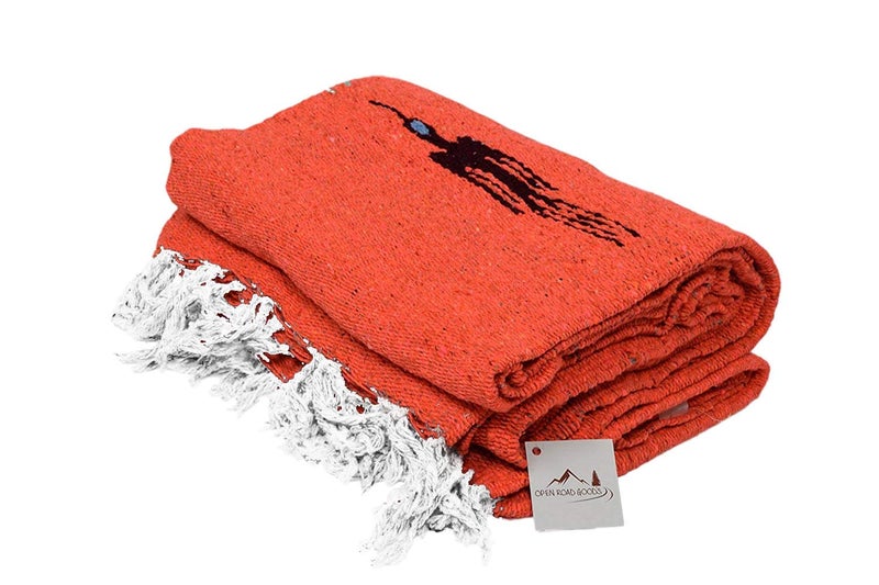 Open Road Goods Yoga Blanket Thick Mexican Thunderbird Blanket Handmade and Made for Yoga Orange