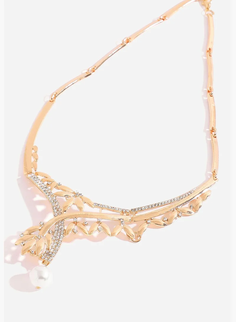SOHI Gold Plated Designer Stone Necklace, Earring, Ring and Bracelet Set