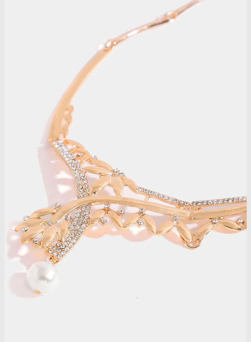 SOHI Gold Plated Designer Stone Necklace, Earring, Ring and Bracelet Set