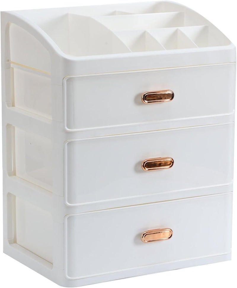 HOME CUBE Plastic Desktop Storage Organiser With 3 Drawers,Countertop Organizer,Desktop Storage Box,Cosmetic Storage Organizer,Desk Supplies Organiser For Home,Office,Work,Stationery Organiser,White - Image 5