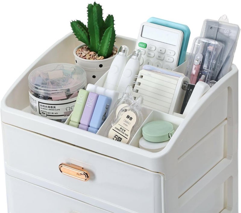 HOME CUBE Plastic Desktop Storage Organiser With 3 Drawers,Countertop Organizer,Desktop Storage Box,Cosmetic Storage Organizer,Desk Supplies Organiser For Home,Office,Work,Stationery Organiser,White - Image 4