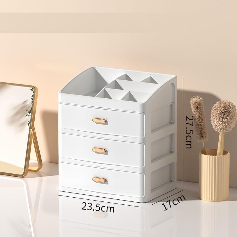 HOME CUBE Plastic Desktop Storage Organiser With 3 Drawers,Countertop Organizer,Desktop Storage Box,Cosmetic Storage Organizer,Desk Supplies Organiser For Home,Office,Work,Stationery Organiser,White - Image 3