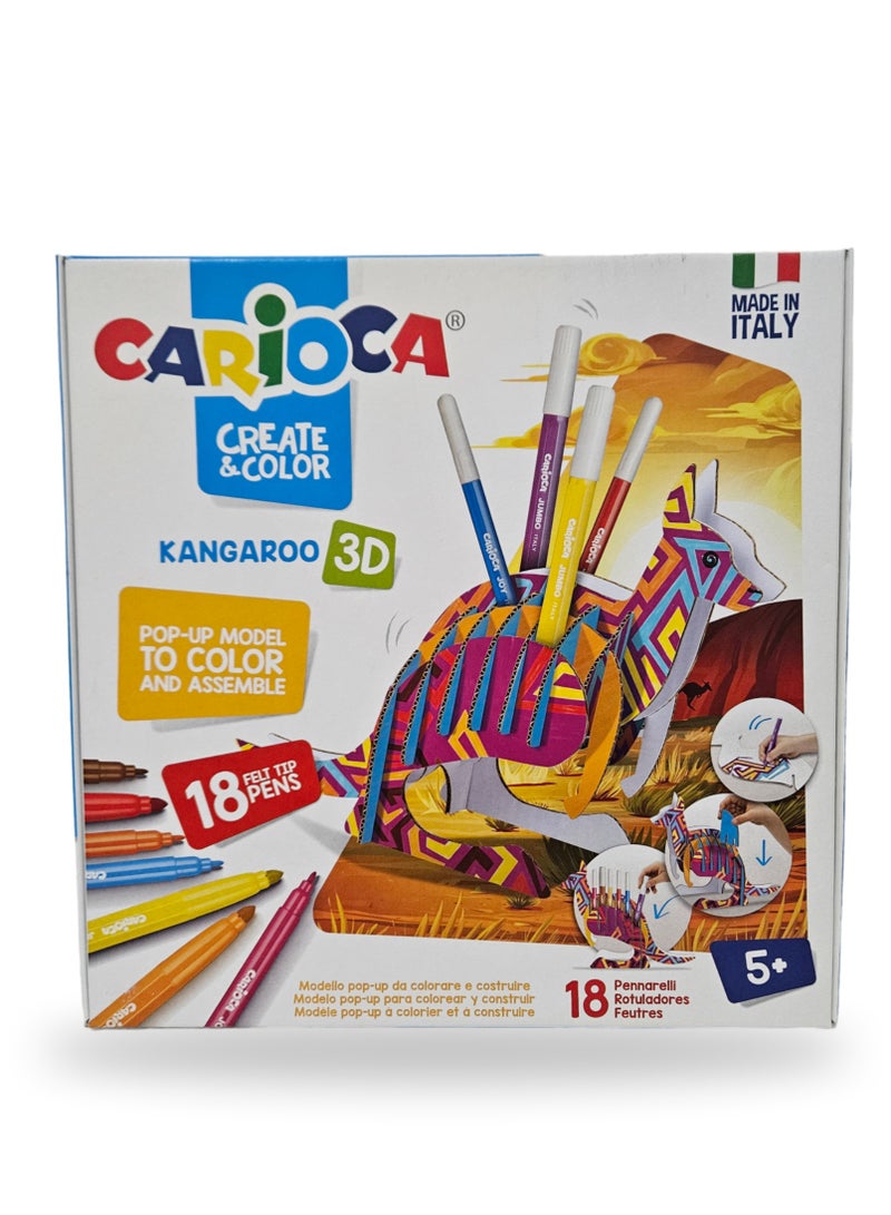 Generic Carioca 3D Animal Pop-Up Puzzle & 18 Vibrant Felt Tip Pens Set - Perfect for Creative Kids Ages 5 and Up - Image 1