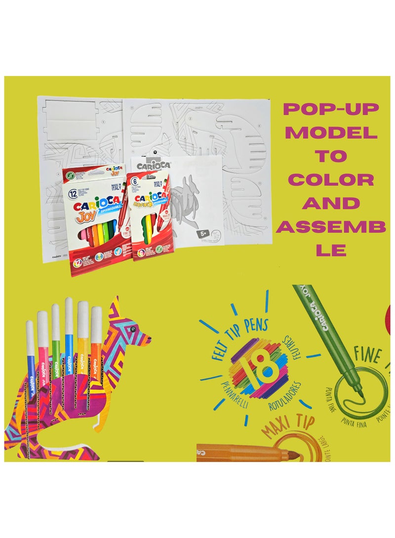 Generic Carioca 3D Animal Pop-Up Puzzle & 18 Vibrant Felt Tip Pens Set - Perfect for Creative Kids Ages 5 and Up - Image 2