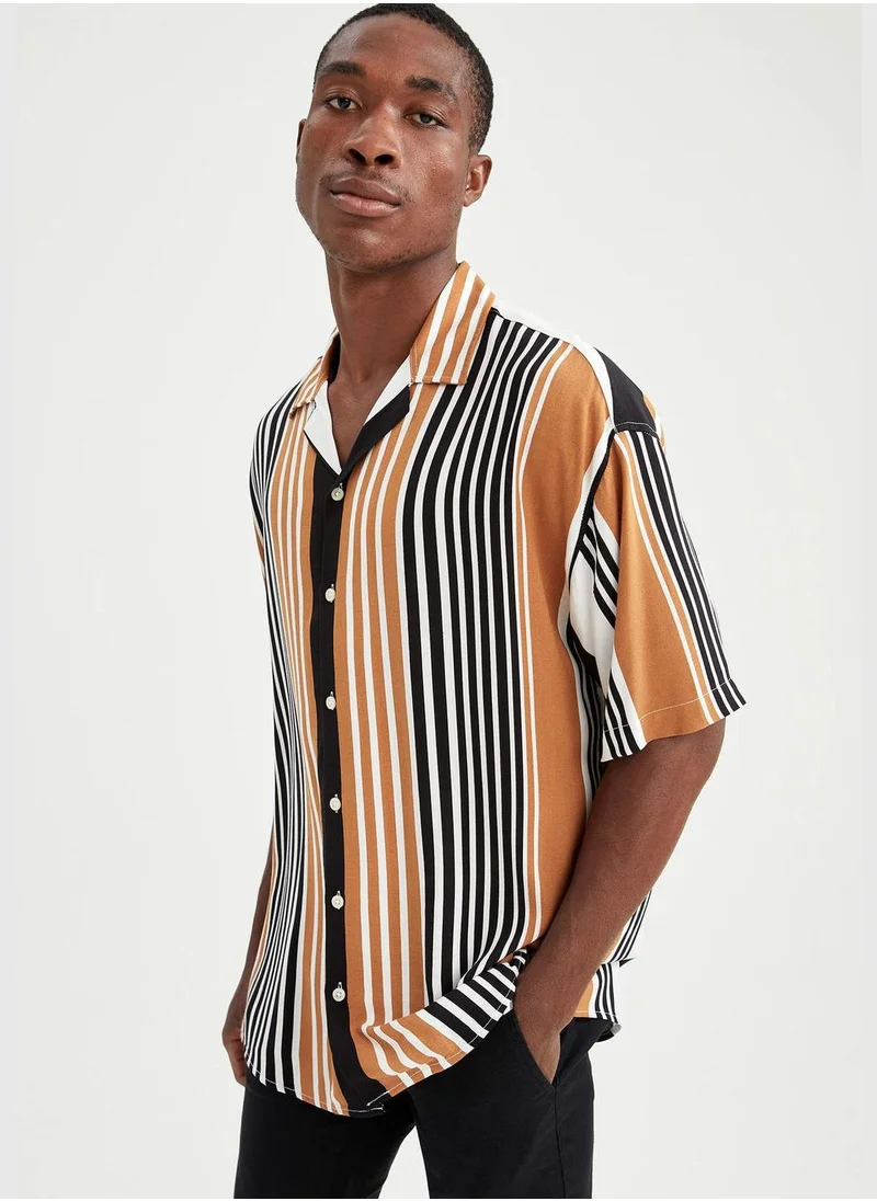 DeFacto Slim Fit Short Sleeve Striped Viscose Shirt