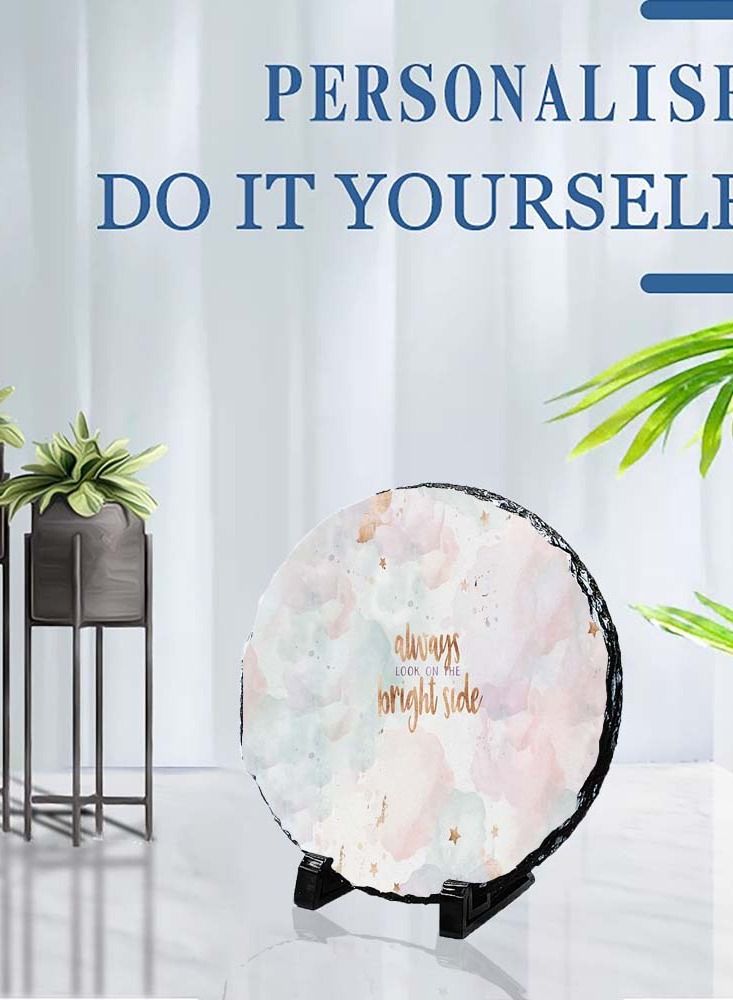 Service Zone Protective Printed White Round Shape Marble Photo Frame for Table Top Always Look On The Bright Side 
