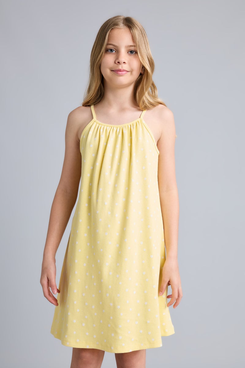 DeFacto Yellow Girl Girl Patterned Strappy Ribbed Yellow Dress Casual - Image 3