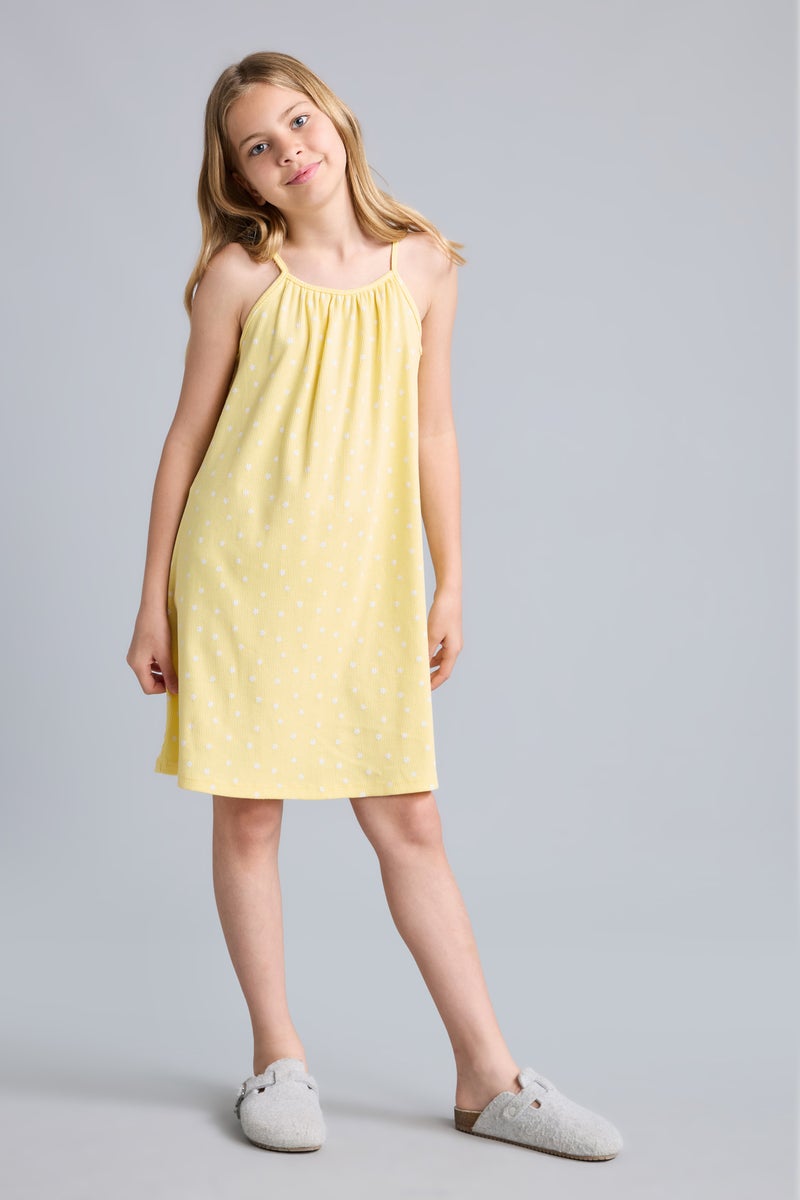 DeFacto Yellow Girl Girl Patterned Strappy Ribbed Yellow Dress Casual - Image 1
