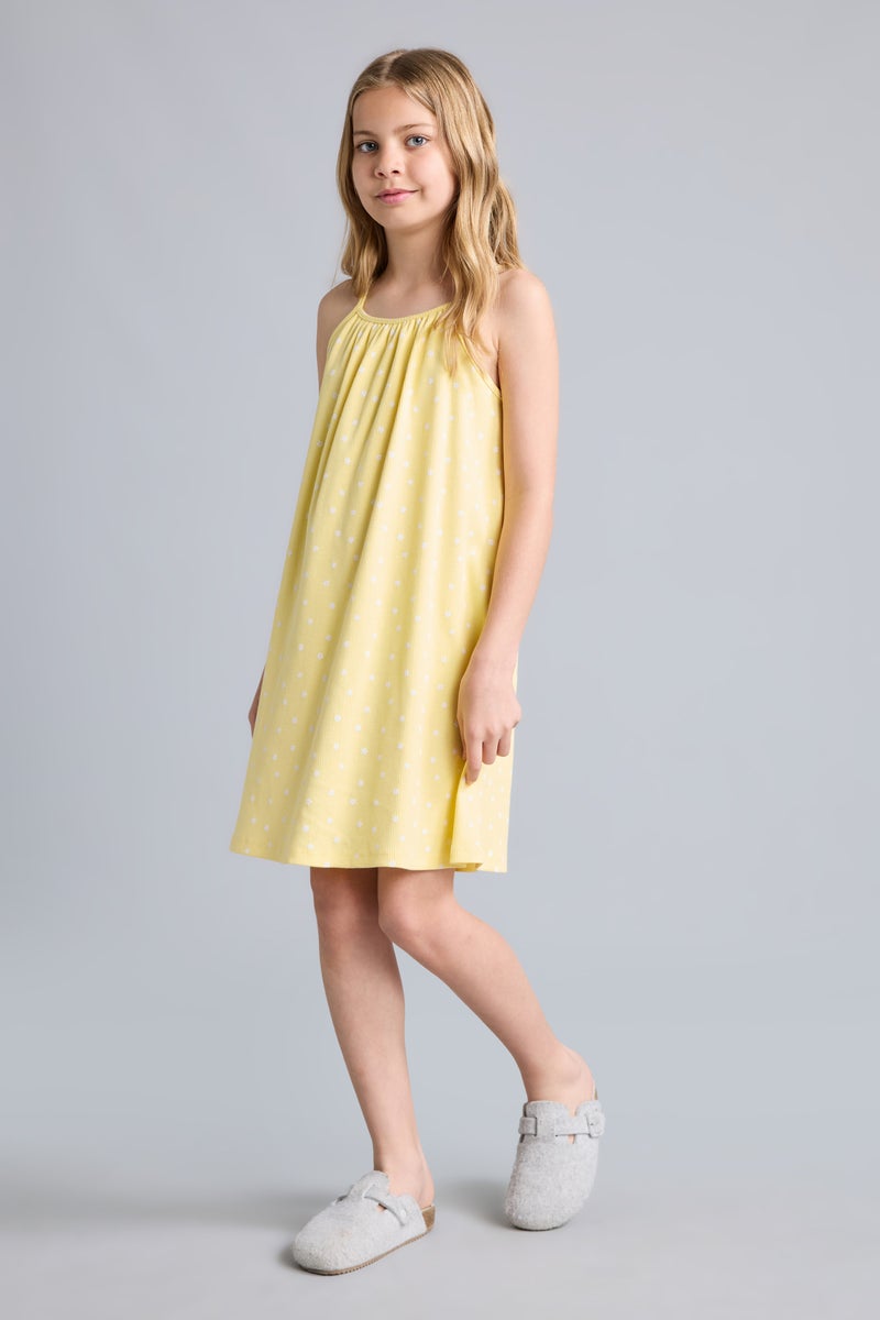 DeFacto Yellow Girl Girl Patterned Strappy Ribbed Yellow Dress Casual - Image 2