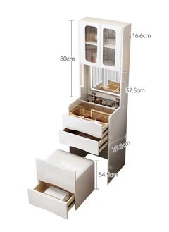 fashionhome Modern Design Vanity Desk with Flip Top Mirror and Led Adjustable Brightness Lights White Vanity with Ample Storage Cushioned Stool Dressing Table for Bedroom Furniture 47.6x39.8x160 cm  - Image 5