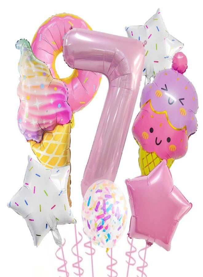 Dokuna Ice Cream Balloons, Number 7 Balloons, 7 Year Old Birthday Decorations for Girls, Ice Cream 7th Birthday Decorations - Image 1