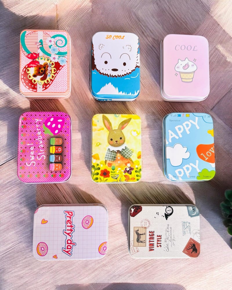 TraveEssentialz Gift Box Small Storage Container (Pack of 6) Return Gifts For Kids Birthday Party | Aluminum Boxes Multipurpose Tin Box l Rectangular | Use for Earphones Medicines Jewelry Art and Craft - Image 1