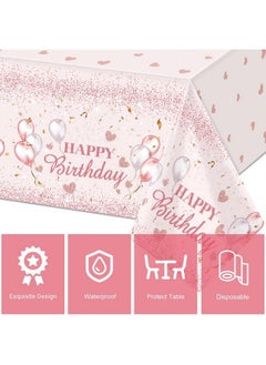 Breling 3 Pieces Pink And Rose Gold Party Decorations Happy Birthday Tablecloths Birthday Party Table Cloths Plastic Disposable Table Cover For Girl Women Sweet 16 Birthday Party Supplies 54 X 108 Inches  - Image 5