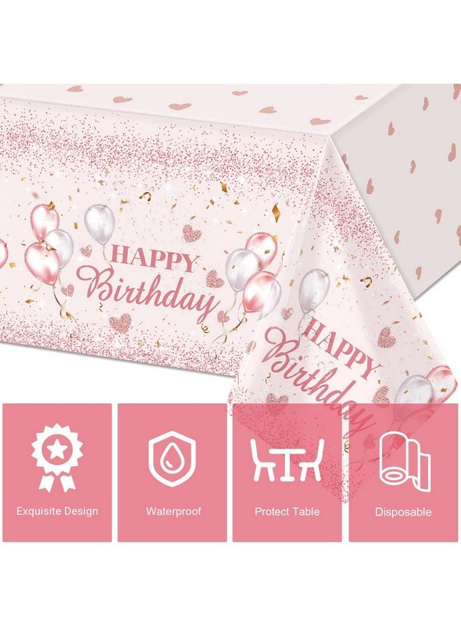 Breling 3 Pieces Pink And Rose Gold Party Decorations Happy Birthday Tablecloths Birthday Party Table Cloths Plastic Disposable Table Cover For Girl Women Sweet 16 Birthday Party Supplies 54 X 108 Inches - Image 5