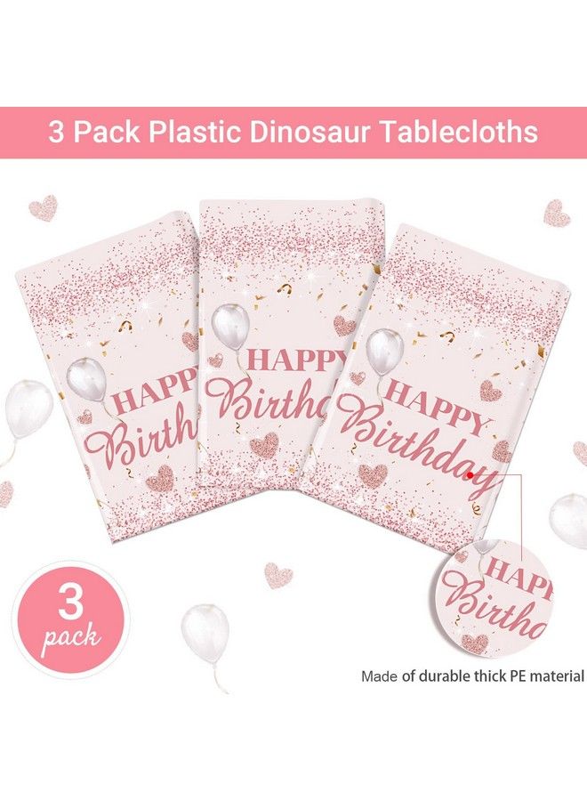 Breling 3 Pieces Pink And Rose Gold Party Decorations Happy Birthday Tablecloths Birthday Party Table Cloths Plastic Disposable Table Cover For Girl Women Sweet 16 Birthday Party Supplies 54 X 108 Inches - Image 4