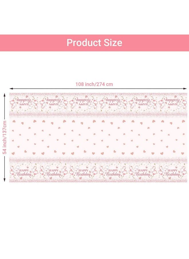Breling 3 Pieces Pink And Rose Gold Party Decorations Happy Birthday Tablecloths Birthday Party Table Cloths Plastic Disposable Table Cover For Girl Women Sweet 16 Birthday Party Supplies 54 X 108 Inches - Image 3