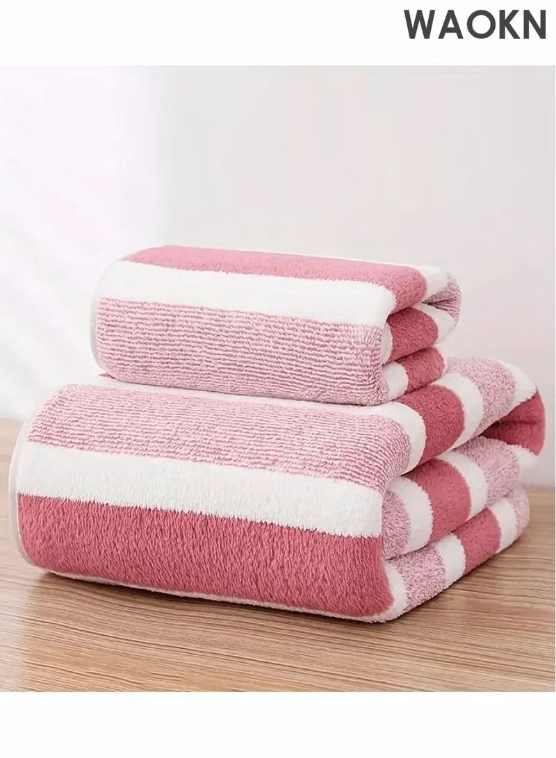 WAOKN Set of 2 Luxury Bath Towels - Ultra Soft, Highly Absorbent, Quick Drying - 140x70 cm and 35x76 cm - Large Cotton Towels - bath towels, shower towels, cotton bath towels, ultra-absorbent bath towels, large bath towels, soft bath towels, quick-drying bath towels, bath towel set, bathroom accessories, bathroom essentials. - Image 1