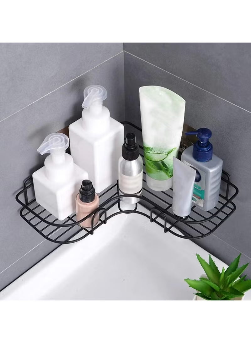 Metal bathroom corner shelf with rust-resistant adhesive sticker with a basket design to prevent water from accumulating in it to organize all bathroom accessories. Painted with high-quality paint - Image 1