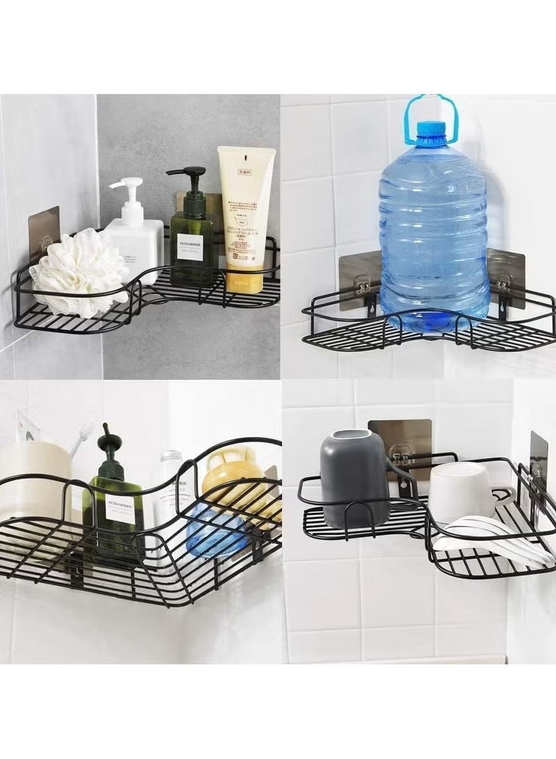 Metal bathroom corner shelf with rust-resistant adhesive sticker with a basket design to prevent water from accumulating in it to organize all bathroom accessories. Painted with high-quality paint - Image 3