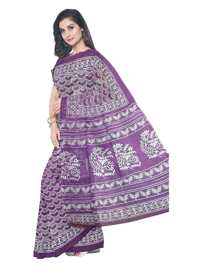Parinita Sarees ساري قطن بنفسجي للنساء