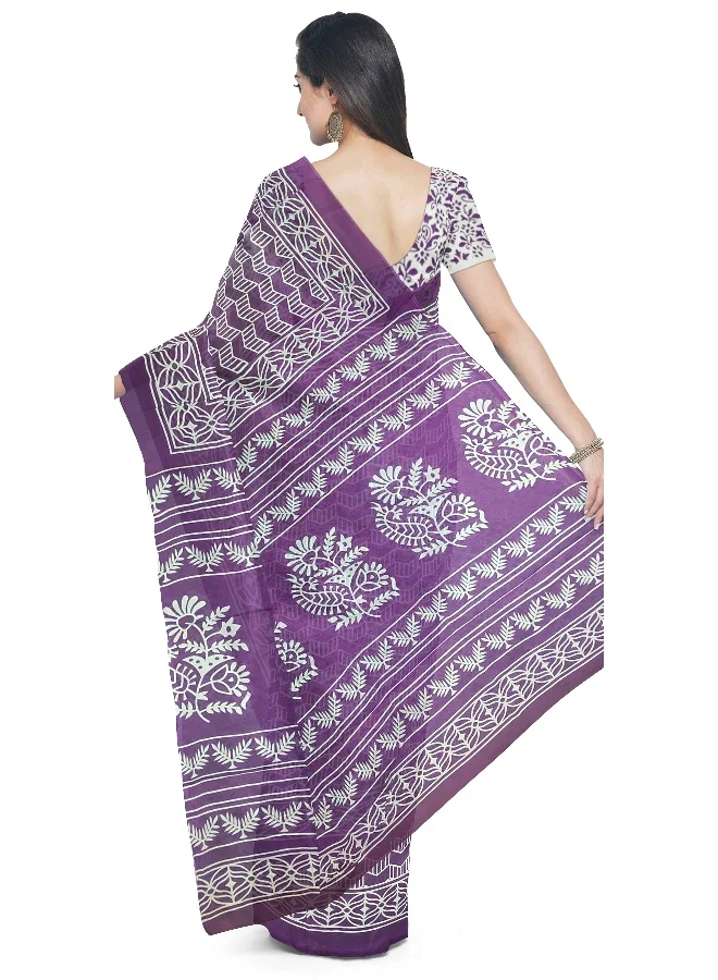 Parinita Sarees ساري قطن بنفسجي للنساء
