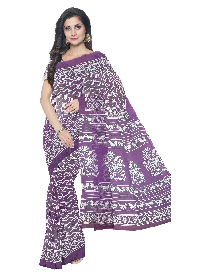 Parinita Sarees ساري قطن بنفسجي للنساء