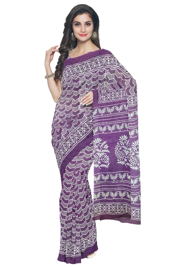 Parinita Sarees ساري قطن بنفسجي للنساء