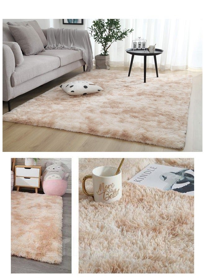 Loquat Soft Tie-Dyed Light Brown Rug Area Rugs for Living Room Anti-Skid Extra Comfy Fluffy Floor Carpet for Indoor Home Decorative - Image 3