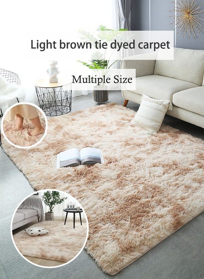Loquat Soft Tie-Dyed Light Brown Rug Area Rugs for Living Room Anti-Skid Extra Comfy Fluffy Floor Carpet for Indoor Home Decorative - Image 1