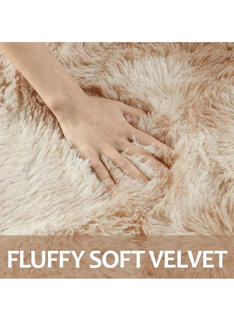 Loquat Soft Tie-Dyed Light Brown Rug Area Rugs for Living Room Anti-Skid Extra Comfy Fluffy Floor Carpet for Indoor Home Decorative - Image 4