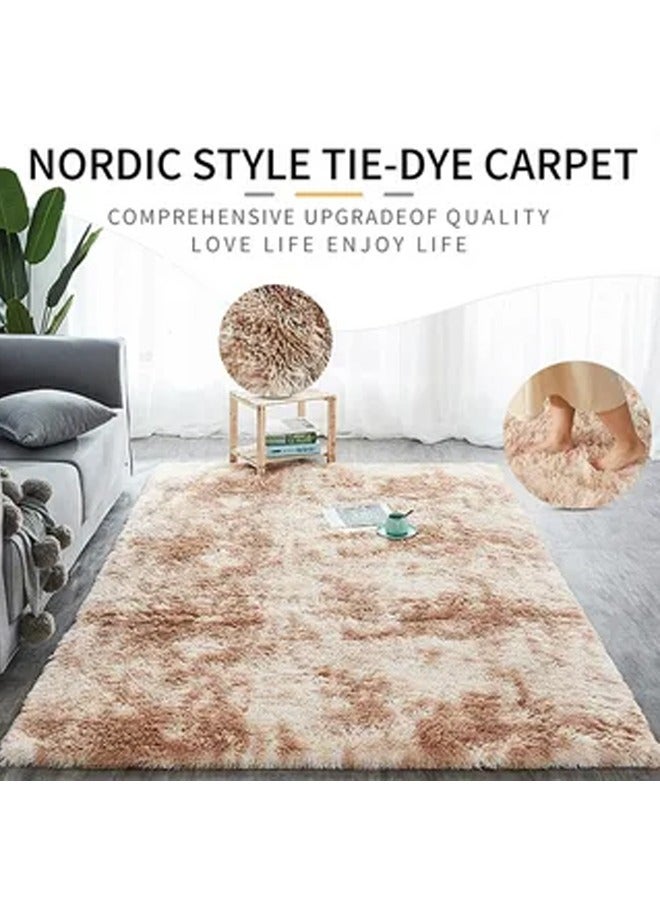 Loquat Soft Tie-Dyed Light Brown Rug Area Rugs for Living Room Anti-Skid Extra Comfy Fluffy Floor Carpet for Indoor Home Decorative - Image 2