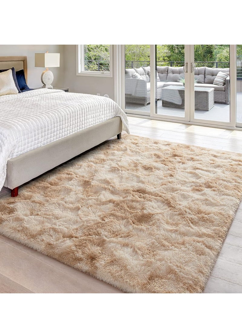 Loquat Soft Tie-Dyed Light Brown Rug Area Rugs for Living Room Anti-Skid Extra Comfy Fluffy Floor Carpet for Indoor Home Decorative - Image 5