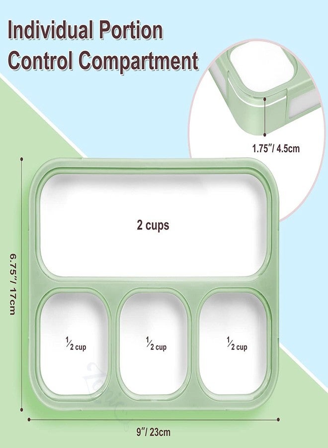 PRIVERA Leak Proof 4 Compartment Lunch Box Reusable Microwave Freezer Safe Food Containers with Spoon for Adults and Kids (1Pc - Multicolor) PP Food Grade Plastic (Green) - Image 3