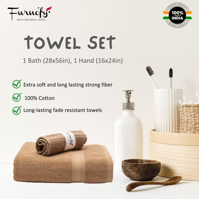 Furnofy 450 GSM Cotton Towel Set of 2, 1 Bath (70x140 cm) 1 Hand (40x60 cm), Highly Absorbent and Soft Bathroom Towels (Pack of 2 - Beige) - Image 4