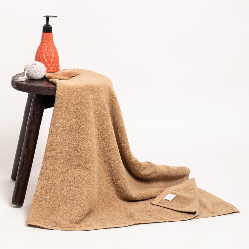 Furnofy 450 GSM Cotton Towel Set of 2, 1 Bath (70x140 cm) 1 Hand (40x60 cm), Highly Absorbent and Soft Bathroom Towels (Pack of 2 - Beige) - Image 2
