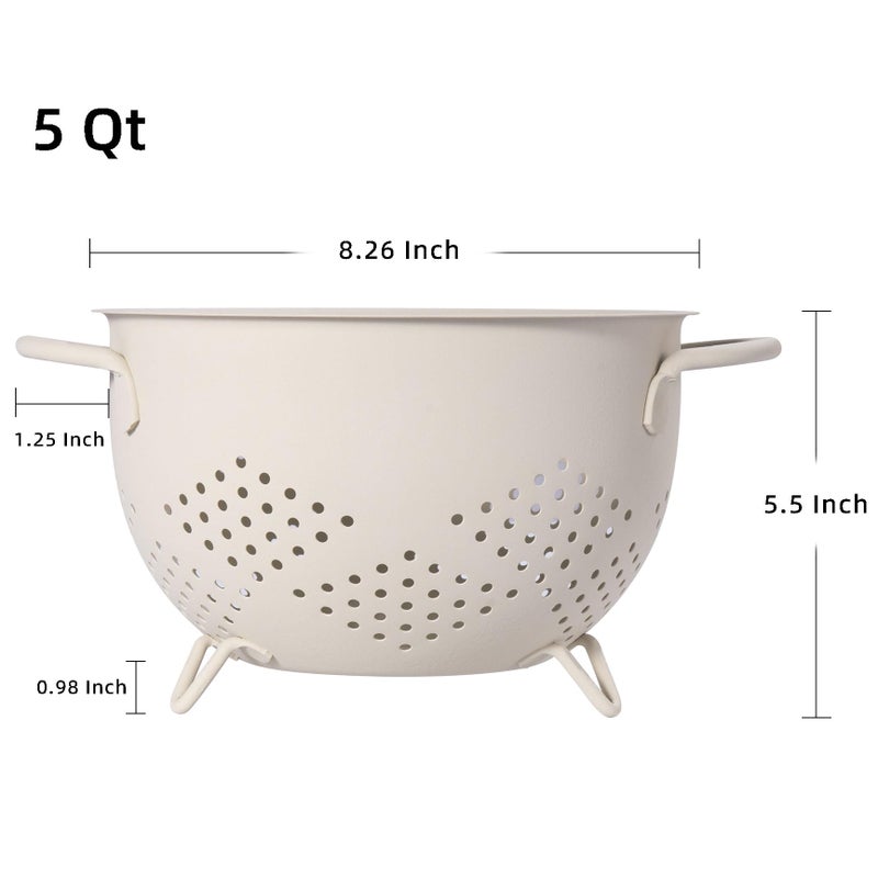 BeFare Metal Colander 5 Quart Powder Coated Self-Draining Metal Strainer With Base Kitchen Pasta Fruit Vegetable Basket With Double Handles (Sand Yellow) - Image 2