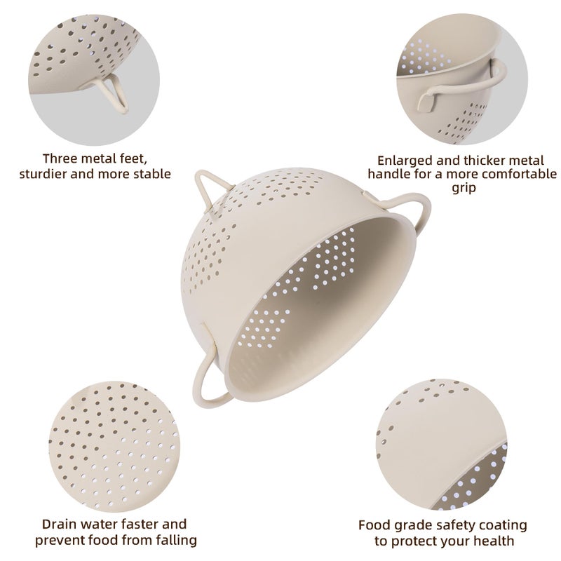 BeFare Metal Colander 5 Quart Powder Coated Self-Draining Metal Strainer With Base Kitchen Pasta Fruit Vegetable Basket With Double Handles (Sand Yellow) - Image 5