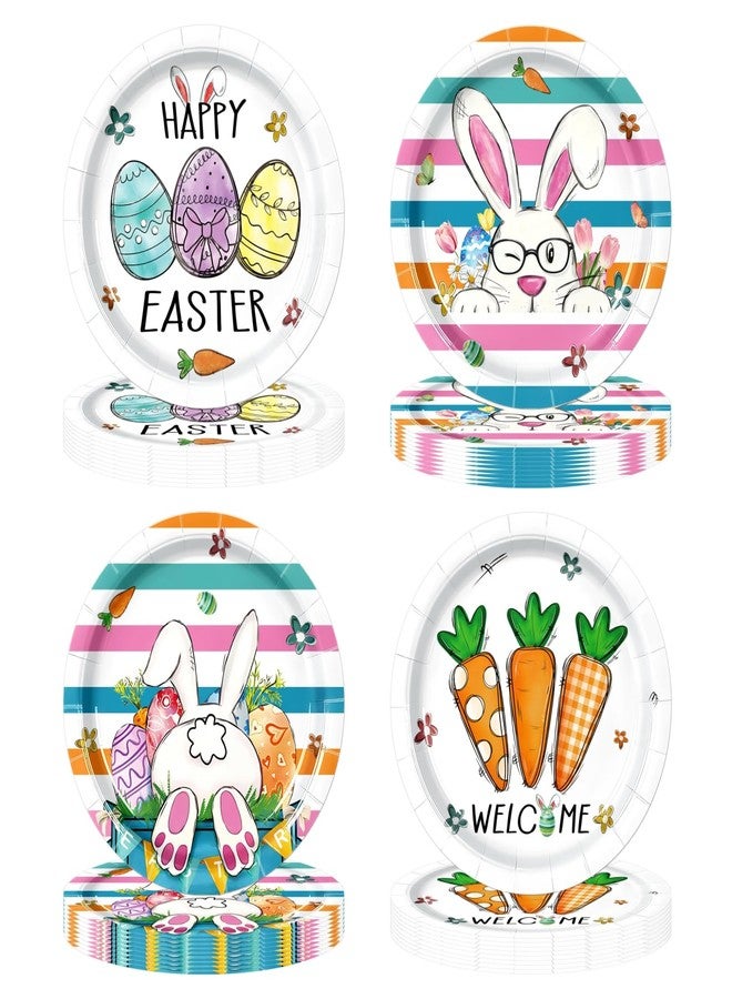LYFREE 48Pcs Happy Easter Paper Plates 7 inch Bunny Carrots Easter Egg Party Plates Decorative Dessert Plates Easter Table Decor Disposable Spring Bunny Tableware for Kids Easter Party Supplies, 4 Designs - Image 1