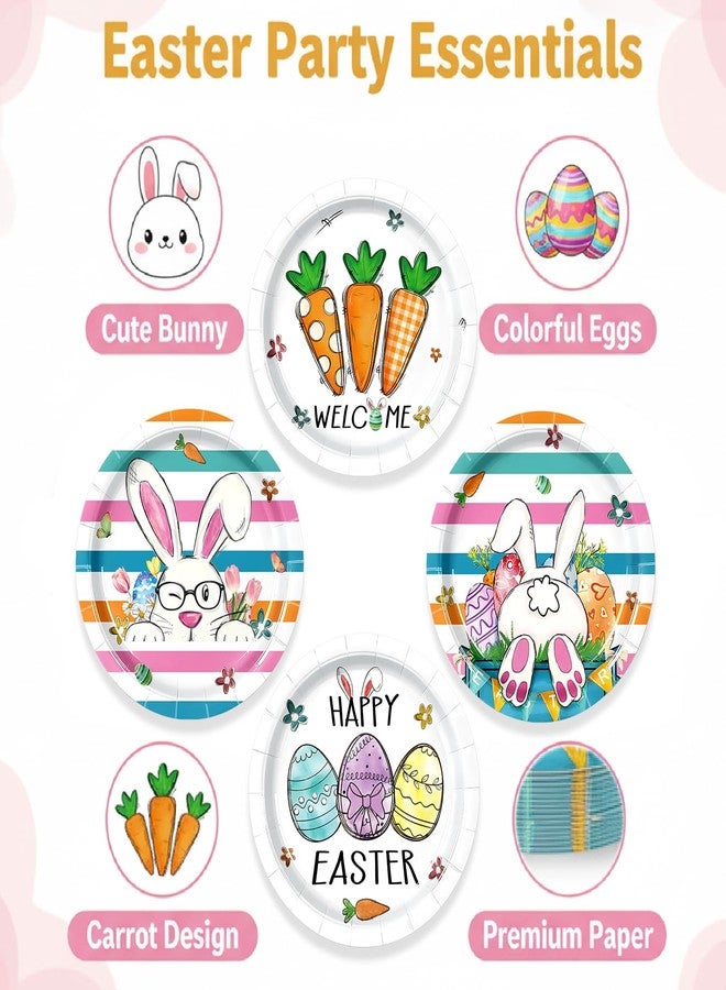 LYFREE 48Pcs Happy Easter Paper Plates 7 inch Bunny Carrots Easter Egg Party Plates Decorative Dessert Plates Easter Table Decor Disposable Spring Bunny Tableware for Kids Easter Party Supplies, 4 Designs - Image 4