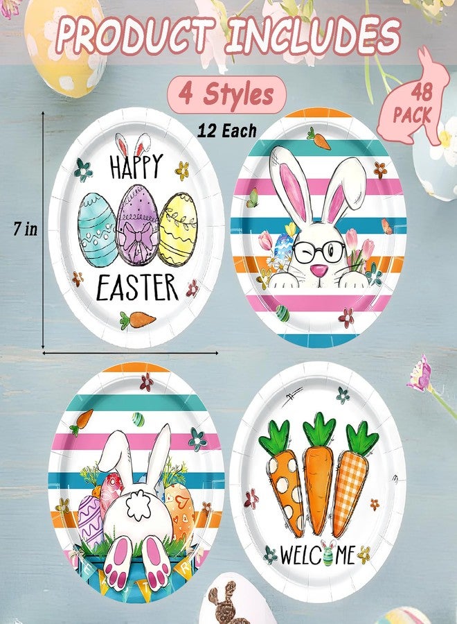 LYFREE 48Pcs Happy Easter Paper Plates 7 inch Bunny Carrots Easter Egg Party Plates Decorative Dessert Plates Easter Table Decor Disposable Spring Bunny Tableware for Kids Easter Party Supplies, 4 Designs - Image 2