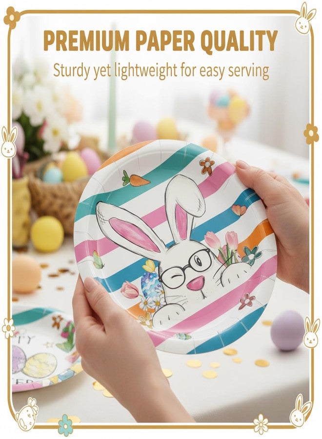 LYFREE 48Pcs Happy Easter Paper Plates 7 inch Bunny Carrots Easter Egg Party Plates Decorative Dessert Plates Easter Table Decor Disposable Spring Bunny Tableware for Kids Easter Party Supplies, 4 Designs - Image 3