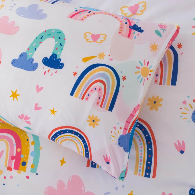 Btargot Lightweight Soft 3 Piece Rainbow Comforter Set with 2 Pillow Covers, Cartoon Leaves Flowers and Sun Star Bedding Set for Girls Boys Kids, Full White - Image 5