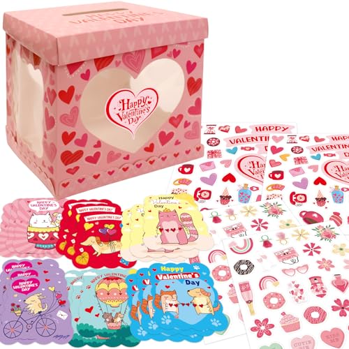 WorldBazaar 36 Pack Valentines Day Animal Cards With Envelopes Cat Dog DIY Craft Mailbox with Windows DIY Valentine Box for Kids Classroom School Exchange Gift Party Favors - Image 1