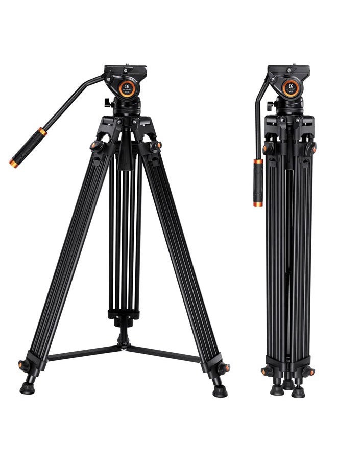 K&F Concept 72-inch Professional Video Tripod, Heavy Duty Aluminum Tube Tripod with Fluid Head Max Loading Capacity 8KG/17.6LBS for DSLR Camcorders Camera VA18+ VH081  - Image 1