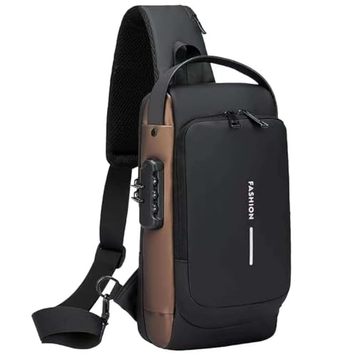 Niwlix Travel Accessories Crossbody Sling Bag for Men & Women, Casual Chest Backpack Shoulder Messenger Passport Bag with USB Charging Port, Waterproof Anti-Theft Black Brown - Image 1