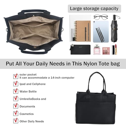 Chinllo Nylon Tote Bags for Women, Large Pockets Handbags Compartments Crossbody Bags Work Laptop Purse for Travel, Beach - Image 5