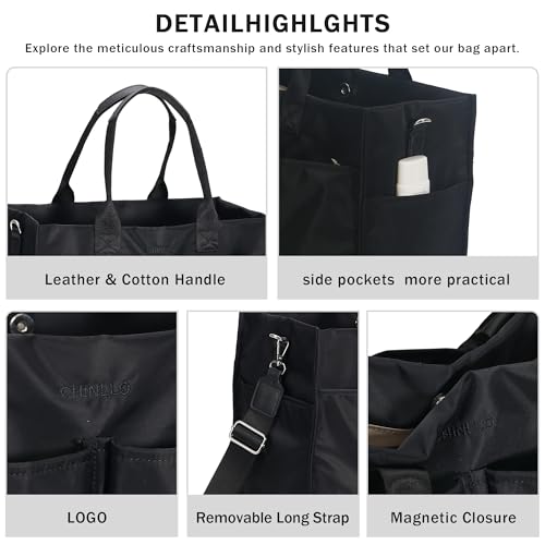Chinllo Nylon Tote Bags for Women, Large Pockets Handbags Compartments Crossbody Bags Work Laptop Purse for Travel, Beach - Image 4