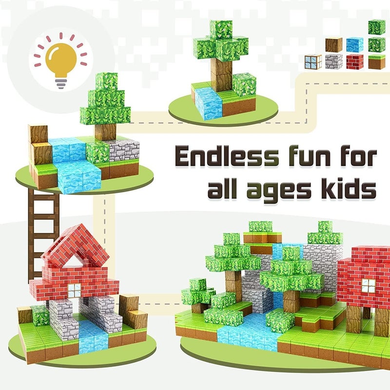 Moonmen Magnetic Building Blocks Set, Mine Magnet World Set For Toddler Educational STEM Construction Toy, Non-Toxic ABS Material Magnet Cubes Construction Toys (114 Pcs Forests) - Image 3
