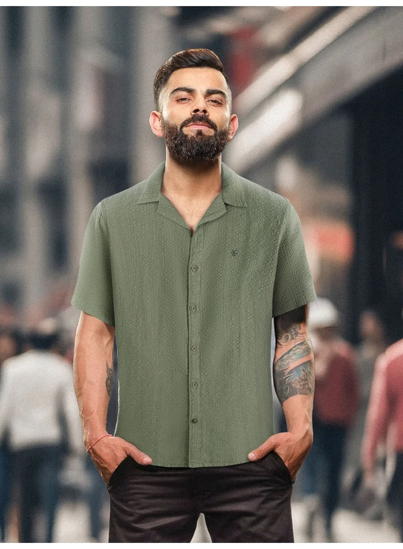 روجن Textured Short Sleeve Shirt | Olive