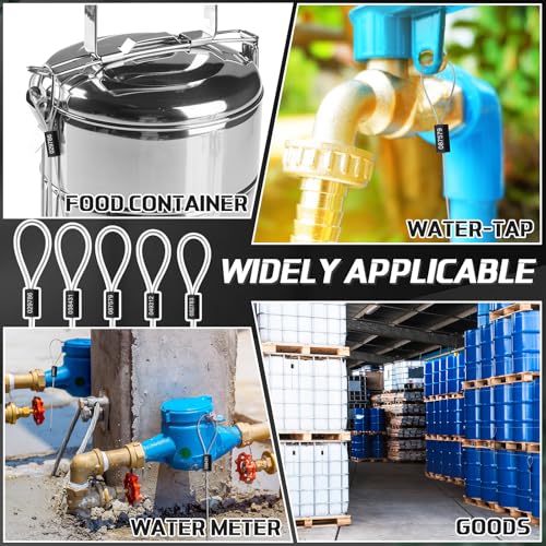 Nuogo نوغو 200 قطعة من أختام الكابلات الأمنية الفولاذية بطول 11.8 بوصة، أختام معدنية مرقمة مضادة للتلاعب، أختام شحن قابلة للتخلص منها، علامات مرقمة ذات قفل ذاتي لحاويات الشاحنات (أسود) - Image 5